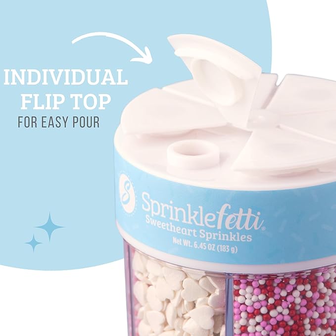Sweets Indeed Sprinkles 6 Cell Edible Sprinkle Mix Jimmies Perfect for Cake Decorations Baking Ice Cream Cookies Cupcake Topper (Sweetheart)