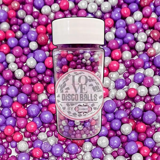 Confect Love Disco Balls Decorative Sprinkles ??Pink, Purple & Silver Candy Pearls for Cake Decorating, Cupcakes, Cookies & Desserts ??Edible Sprinkle Mix | Vegan, Gluten-Free, Nut-Free, Soy-Free, Dairy-Free, Palm Oil-Free- 4.2 Oz