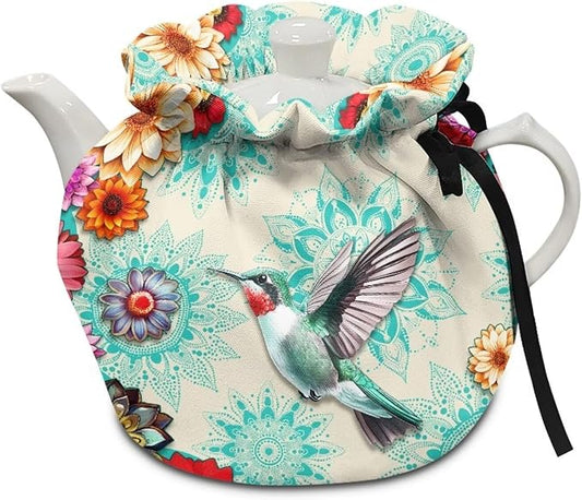 Hummingbird Flowers Tea Cozy Insulation Kitchen Accessory Tea Cozies Covers Kitchen Home Decorative Tea Pots Cozy for Keeping Warm Kettle Dust Cover