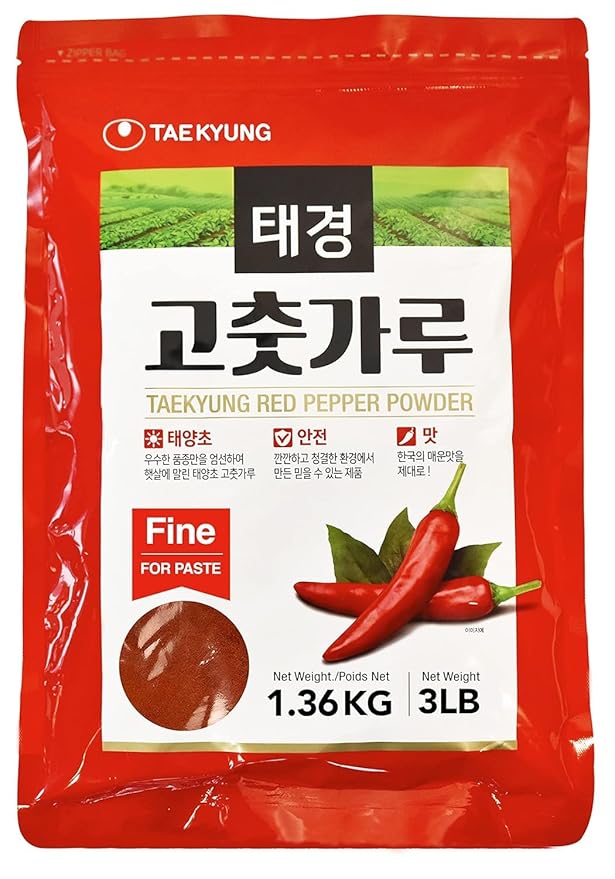 Taekyung Chili Powder For Paste (Fine, 3LB) - Korean Gochugaru. Red Pepper Spice Seasoning for Asian Food. MSG Free.