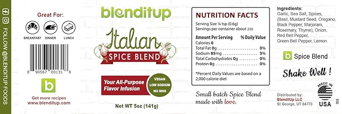 Italian Spice Blend | Gourmet Spices with Sea Salt | Healthy to Add to Any Dish | Low Sodium, No Gluten, No MSG, Vegan | 5 oz