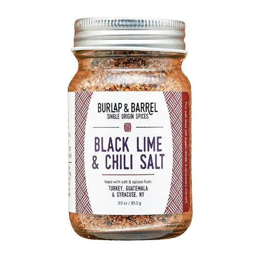 Burlap & Barrel Black Lime & Chili Salt - Savory, Tart, Mildly Spicy - Seasoning Salt for Seafood, Salads & Grilling - As Seen on Shark Tank - 3.0 oz Glass Jar
