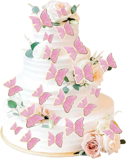 30PCS Butterfly Cake Toppers 3D Purple Gold Butterfly Cupcake Toppers Birthday Party Cake Decorations Supplies for Anniversary Wedding Party Baby Shower Wall Decor