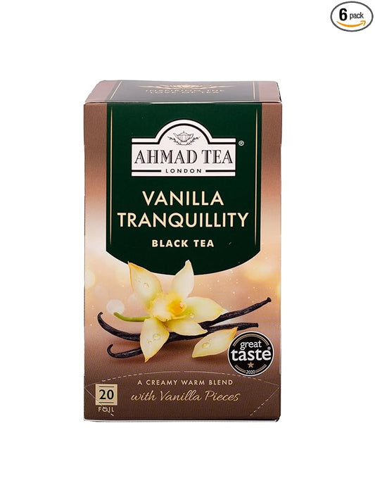 Ahmad Tea Black Tea, Vanilla Tranquility Teabags, 20 ct (Pack of 6) - Caffeinated & Sugar-Free