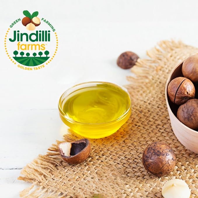 Jindilli Farms Macadamia Nut Cooking Oil- Australian Pure Cold Pressed, Unrefined, Natural Cooking Oil, High Smoke Point for Frying, Non GMO, Vegan, Keto Friendly and Gluten Free (64 fl oz)