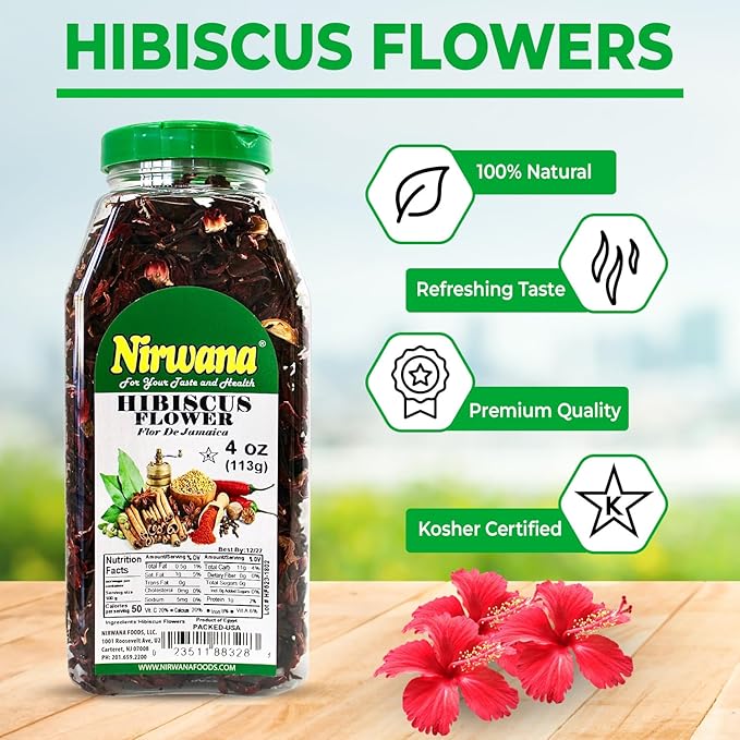 Premium Dried Hibiscus Flowers ??Whole Flower Petals for Herbal Infusions, Loose Leaf Blends, and Culinary Use ??Great with Dandelion Root, Raspberry Leaf, and More 4 oz Jar