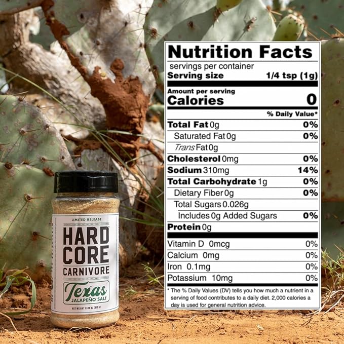 Hardcore Carnivore Texas Jalapeño Salt: Spicy All -Purpose Seasoning Blend (11 oz Shaker) Texas-Made,Bold, Zesty Flavor for Meat, Veggies, Rims and More