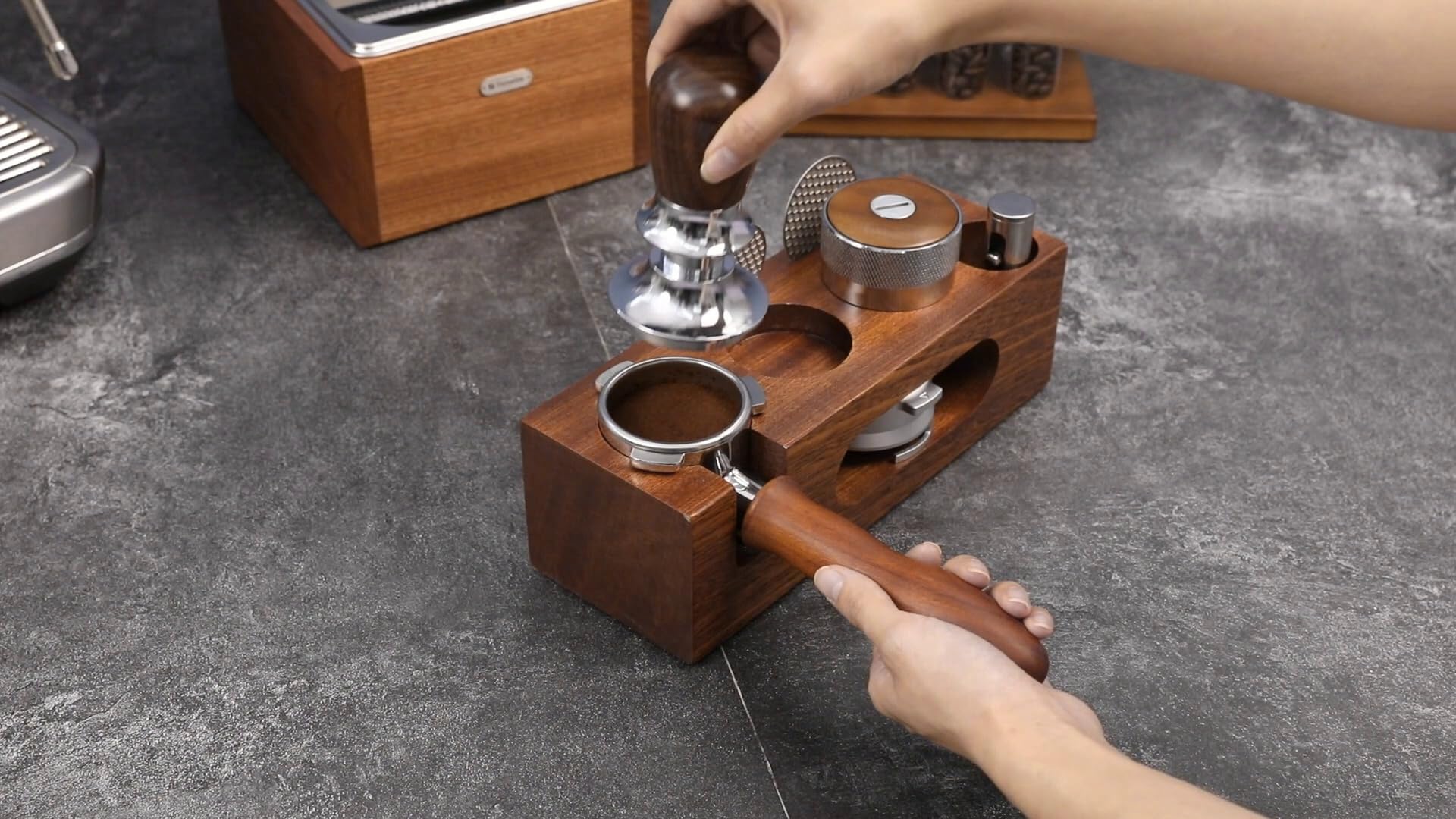 Teyearlife espresso tamping station called Coffee Tamper Station Fit 51 to 54mm Espresso