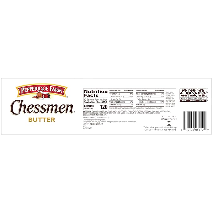 Pepperidge Farm Chessmen Butter Cookies, 0.9 Oz Snack Pack, 10 Pk
