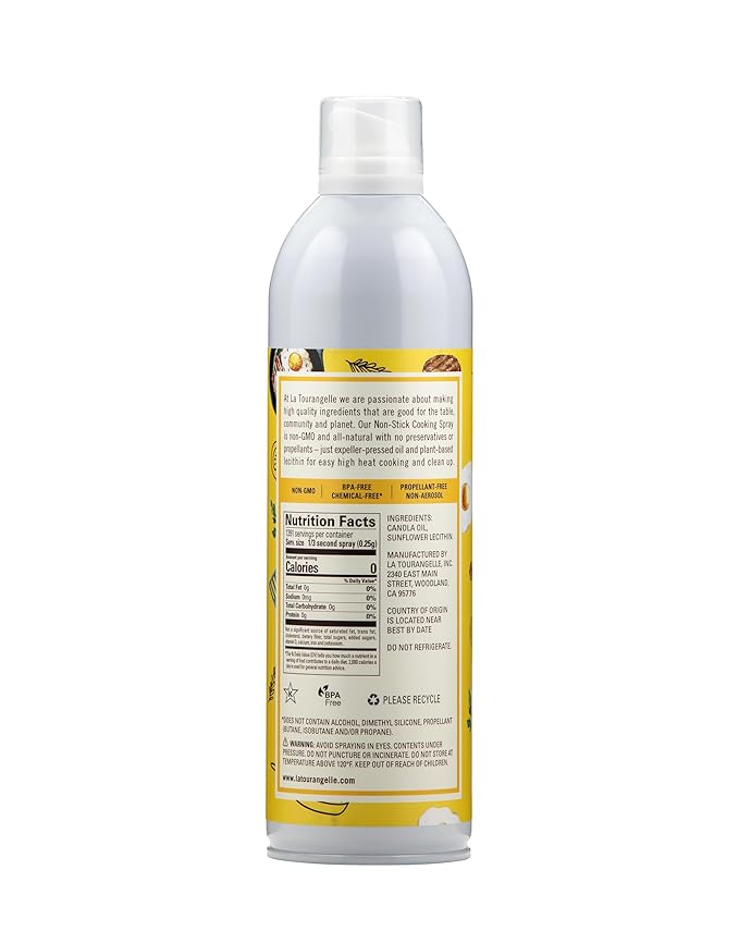 La Tourangelle, Non Stick Cooking Spray, Expeller Pressed Oil, Non Aerosol, For Neutral Flavor, Medium to High Heat, 13 Fl Oz (Pack of 2)