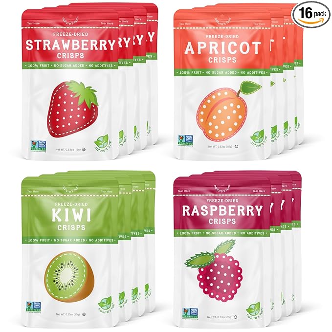 Nature?™s Turn Freeze-Dried Fruit Crisps ??Healthy, Gluten-Free, Crispy & Delicious, Plant-Based Snack, Ideal for Cereal, Smoothies, School Lunches, & On-the-Go, Sour Variety, Pack of 16 (0.53 oz Each)