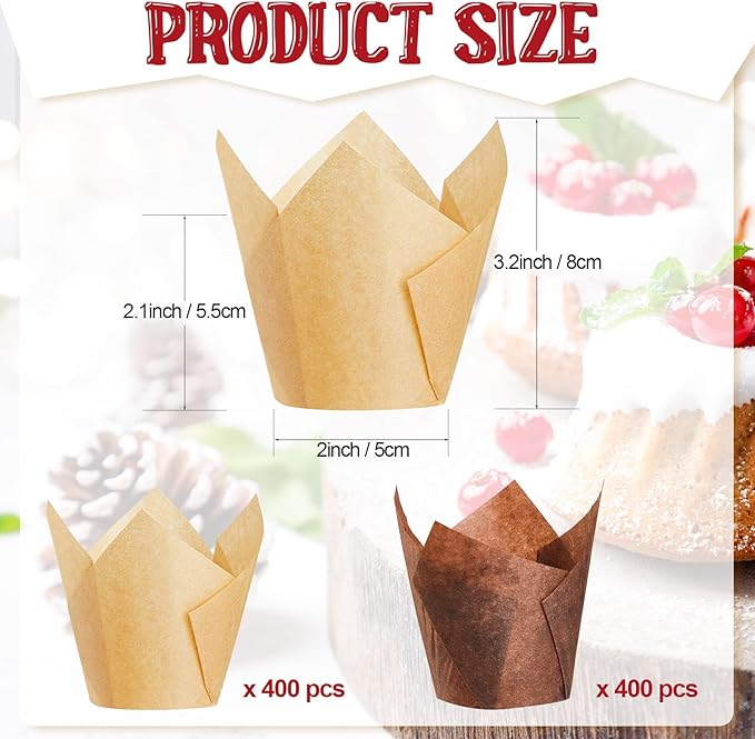 800 Pcs Tulip Cupcake Liners Baking Cups Muffin Baking Cupcake Liners Wrappers Greaseproof Tulip Cups Holders for Party Wedding Birthday Baby Showers(Solid,Classic Style)