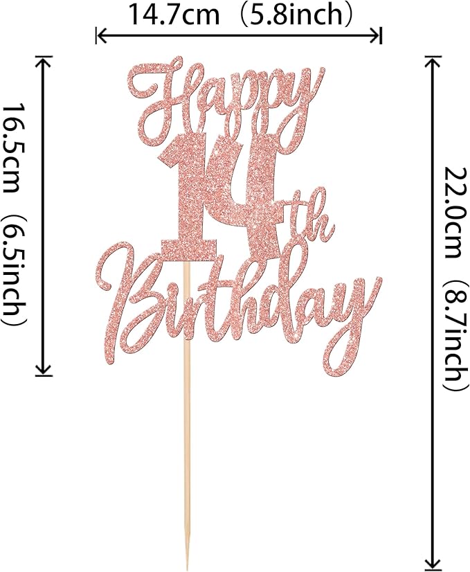 1 PCS Happy 14th Birthday Cake Topper Glitter Cheers to 14 Years Birthday Cake Pick Fourteen Hello 14 Fabulous Cake Decorations for Happy 14th Birthday Anniversary Party Supplies Rose Gold