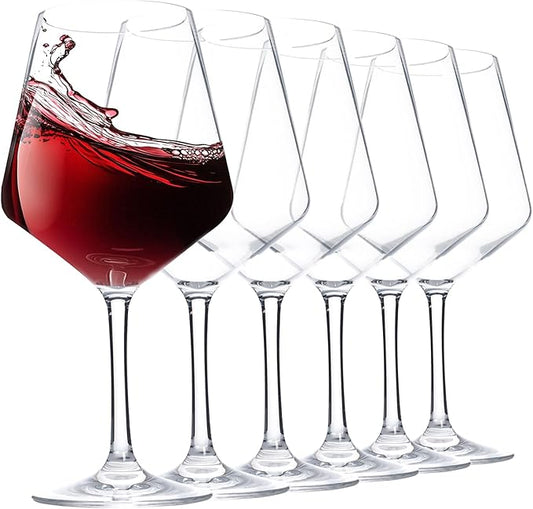 16-ounce Unbreakable Wine Glasses-Acrylic Plastic Stem Wine Glasses, set of 6-All Purpose,Red or White Wine Glass,Dishwasher Safe,BPA Free (Clear, Small)