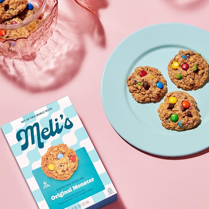 Meli?셲 Original Monster Gluten Free Cookie Mix, High Protein Baking Mix with Natural Chocolate, M&M's Milk Chocolate Chips & Rolled Oats, Easy Bake Oven Mixes for Sweet Treats, 16oz Box,3-Pack
