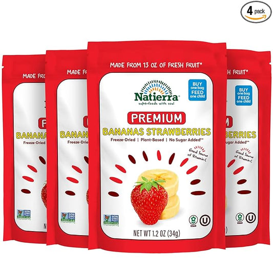 NATIERRA Premium Freeze-Dried Bananas and Strawberries | Non-GMO & Vegan | 1.2 Ounce (Pack of 4)