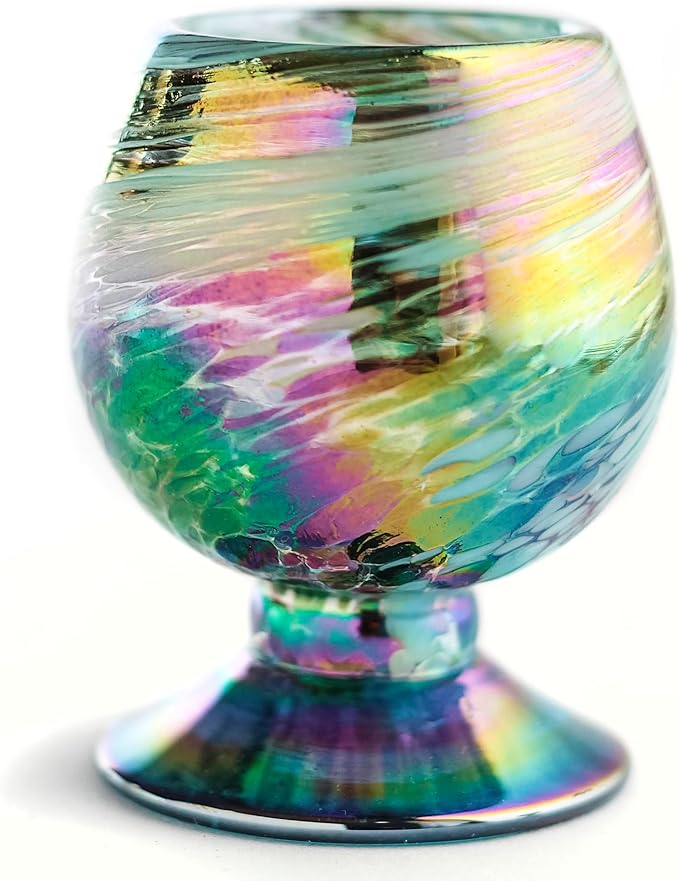 Authentic Mexican Tequila Hand Blown Shot Glasses - Set of 4-2 oz - Mini Glass Snifters - Heavy Base - Cognac (Aurora Borealis)