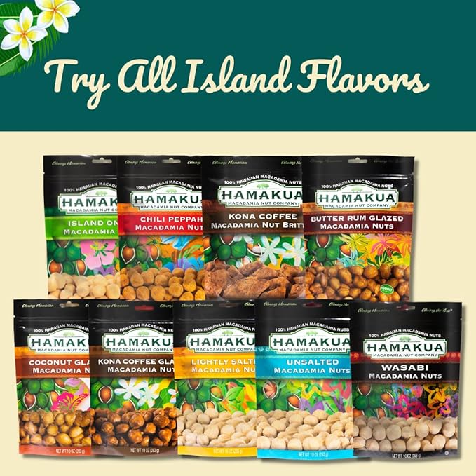 Hamakua Macadamia Nuts - Spicy Chili Pepper - Hawaiian Grown Flavored Dry Roasted Half and Whole Macadamias - Natural Eco-Friendly Large Macadamia Nuts
