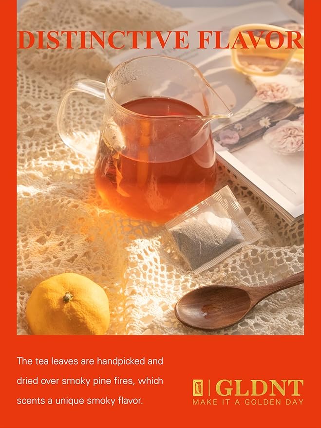 GLDNT Organic Lapsang Souchong Tea Bags, Organic Smoked Black Tea, Caffeinated, Full-Bodied Taste, Hot & Iced Tea, 100 Count