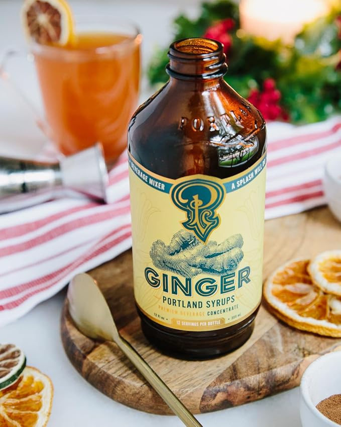 Portland Syrups Authentic Ginger Syrup - Premium Beverage Concentrate for Cocktails, Mocktails, Sodas, and More - Organic Ginger and Cane Sugar - 12oz bottle, 12-24 servings (Pack of 1)