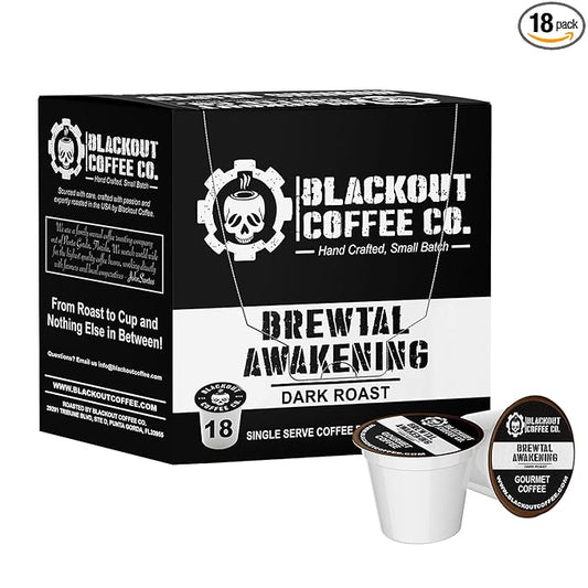 Blackout Coffee Brewtal Awakening Dark Roast Coffee ??HIGH CAFFEINE, Bold & Strong, Fuel Your Mission ??18 Count K-Cup Pods, American Made