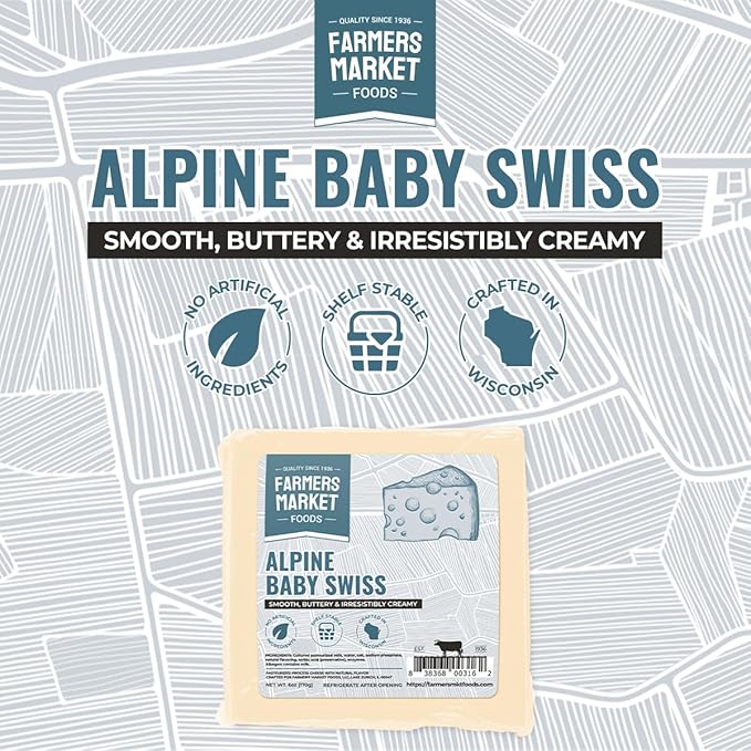 Farmers Market, Gluten Free, Keto, Paleo, Low Sodium, Zero Sugar, Wisconsin Cheese Gift Sets, 3-Pack, Alpine Baby Swiss