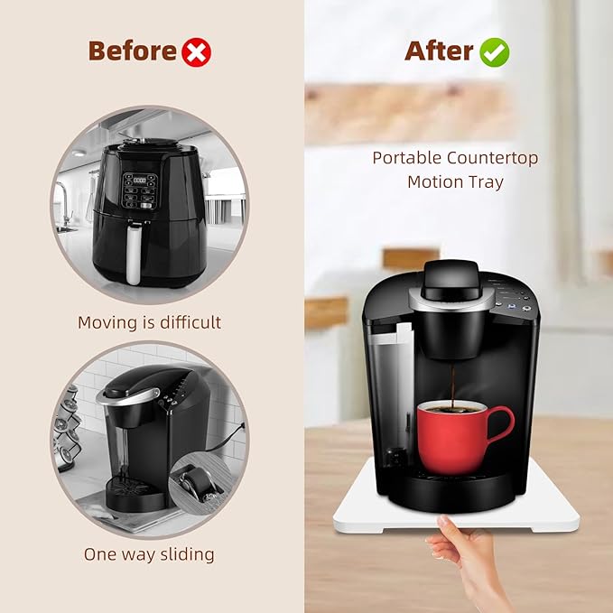 360째 Rolling Tray Bamboo Appliance Slider for Kitchen Appliances, Coffee Maker Mat Tray for Countertops Sliding Tray for Coffee Maker Appliances Mat Easily from Under The Cabinet White 11.6횞13.9