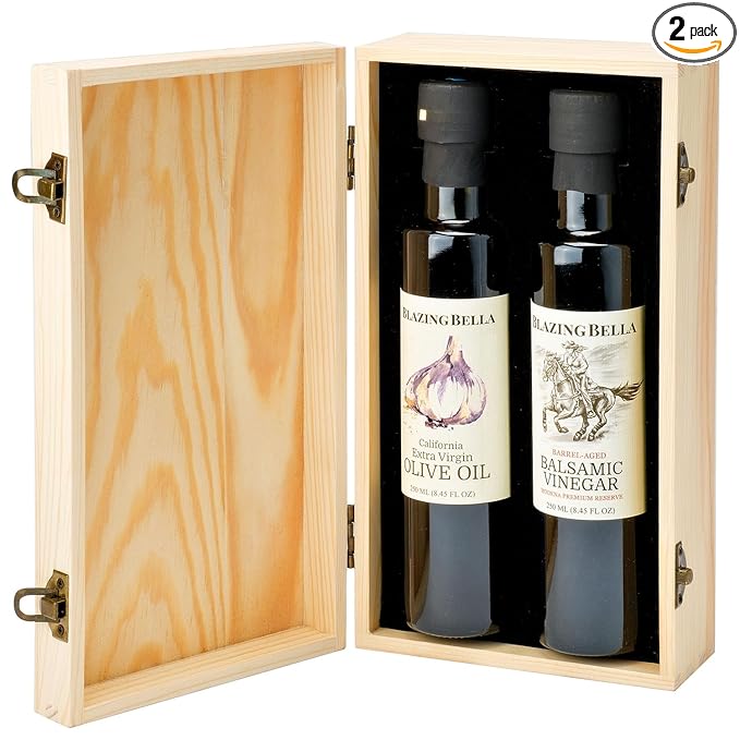 Blazing Bella Olive Oil and Balsamic Vinegar Two Bottle Gift Set (Traditional Aged Balsamic and Garlic Olive Oil)