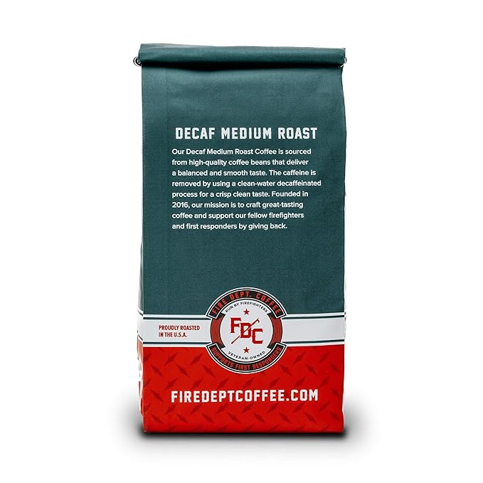 Fire Department Coffee - Gives Back to Firefighters - Premium Whole Bean Decaf Coffee - Roasted in the USA - Decaffeinated Using Natural Mountain Water - Veteran Owned -12 oz
