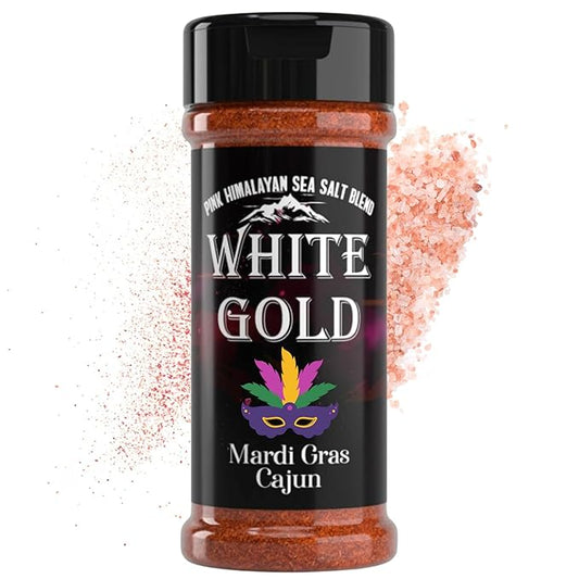 White Gold Cajun Seasoning - Cajun Spice with Pink Himalayan Sea Salt - Mardi Gras-inspired Gourmet Flavor for Vegetables, Stews & Grilling Seasoning, Natural Ingredients, Gluten-Free, Vegan, Keto Friendly