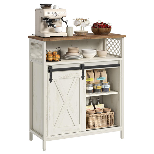VASAGLE Buffet Cabinet, Coffee Bar Storage Cabinet, Sideboard with 1 Sliding Barn Door, Adjustable