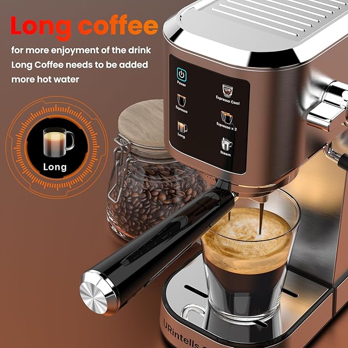 Espresso Machine 20 Bar,Touchscreen Espresso Maker with Steam Milk Frother, Stainless Steel Expresso Coffee Machine for Home with Removable Water Tank for Cappuccino Latte,Cold Brew,Long Coffee