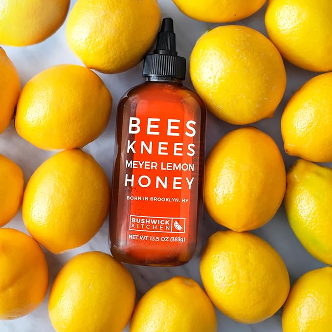 Bees Knees Meyer Lemon Honey, 12.5 oz, Pure Honey with Citrus, Gluten Free, Paleo Friendly Wildflower Natural Honey for Tea, Cooking, Food Gifts, Unique Gifts