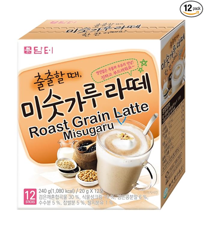 Damtuh Instant Roast Grain Misugaru Latte 20g x 12 Count - Powdered Misugaru Latte Caffeine Free Meal Coffee Replacement