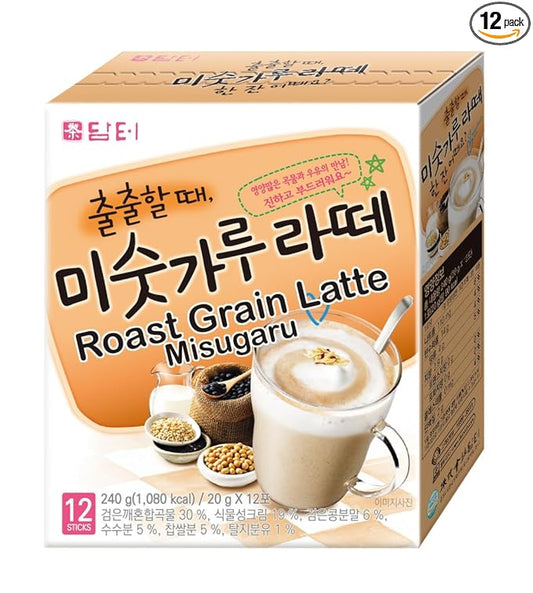 Damtuh Instant Roast Grain Misugaru Latte 20g x 12 Count - Powdered Misugaru Latte Caffeine Free Meal Coffee Replacement