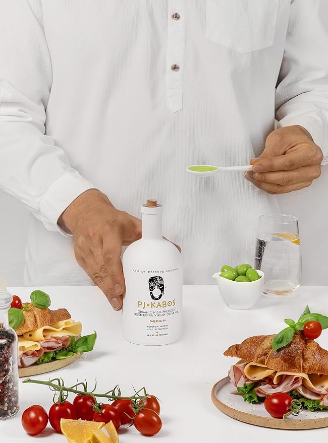 P.J. KABOS 2025 Gold Award Winner, High Phenolic (500+ mg/kg), USDA Organic Greek Extra Virgin Olive Oil, Kosher, Greece, Cold Extracted, 16.9oz, ?쏤amily Reserve Organic - Medium??,<div>