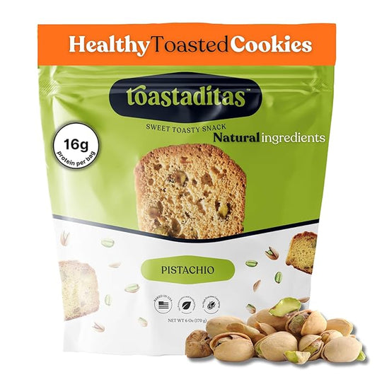 Toastaditas Pistachio Toasted Cookies, Natural Ingredients, No Artificial Flavors, Ideal for Coffee or Tea pairing, Snacks for kids and adults (6 oz Pack, Pistachio)