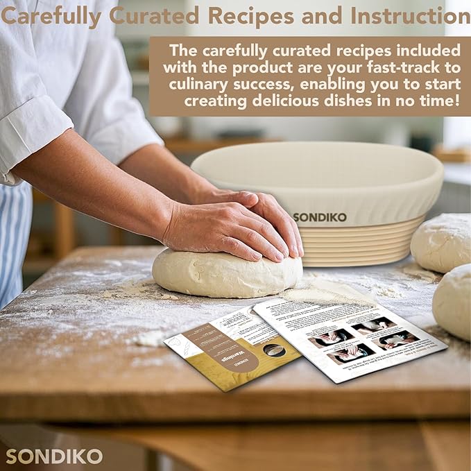 Sondiko Sourdough Starter Kit, Sourdough Bread Baking Supplies, Oval Banneton Bread Proofing Basket Set for Bread Making Tools Supplies, Gifts for Bakers