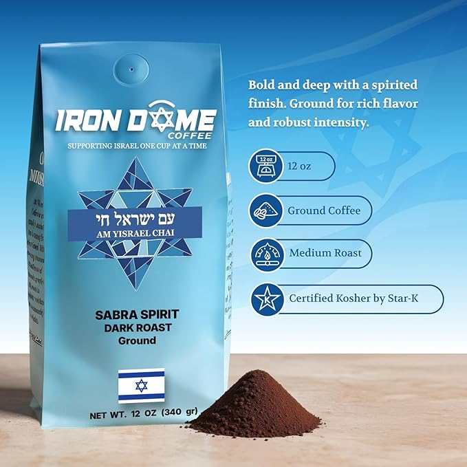 Iron Dome Coffee ??Sabra Spirit Dark Roast Ground Coffee ??Smooth and Balanced 12oz Bag ??Freshly Roasted, Ground Coffee ??Inspired by the Warmth and Heritage of Jerusalem