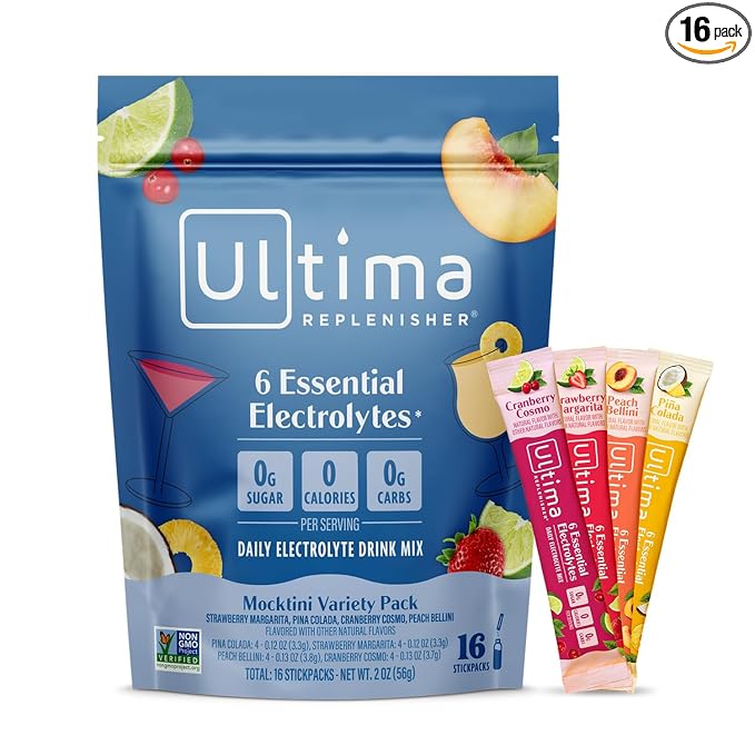 Ultima Replenisher Daily Electrolyte Powder Drink Mix ??Sugar Free ??Mocktini Variety, 16 Stickpacks ??Hydration Packets with 6 Key Electrolytes and Trace Minerals ??Keto Friendly, Non-GMO
