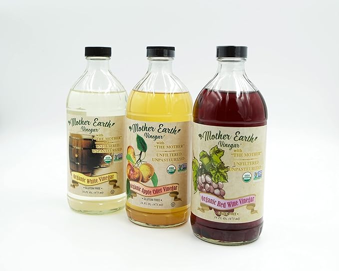 Mother Earth, Organic Apple Cider Vinegar, Red Wine Vinegar and White Wine Vinger with The Mother, OACV, ACV, Raw, Unpasteurized, Unfiltered (3/16oz Glass Bottle)