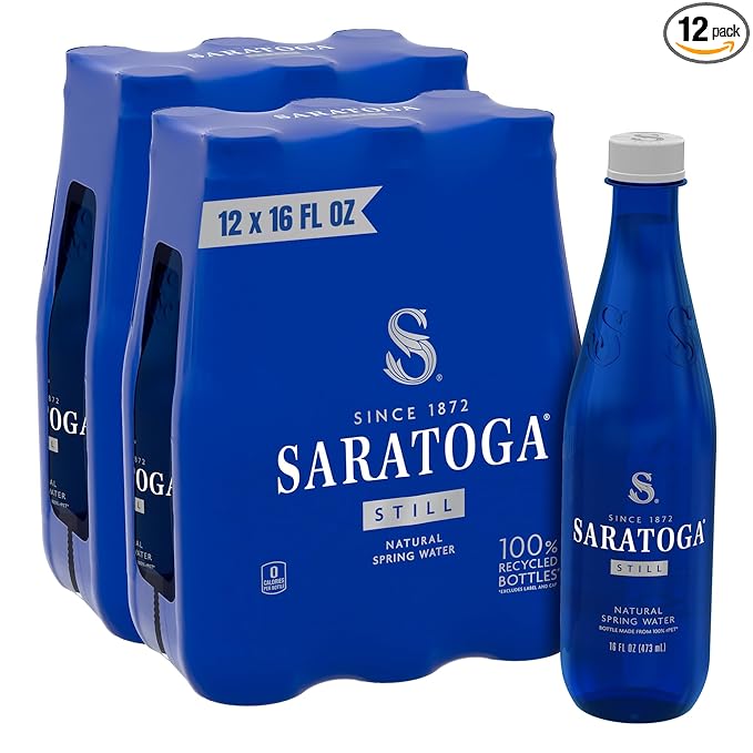 Saratoga Spring Water Bottles, 12 Pack - Still Bottled Water with Naturally Occurring Minerals - Recycled PET Plastic Bottles - 16 Fl Oz