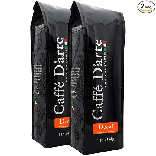 Caffe D'arte Decaf Whole Bean Espresso Coffee ??Bold & Smooth Medium Dark Roast with Rich Crema ??Crafted for Espresso Machines ??1 lb Bag, Pack of 2