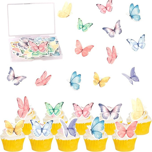 Rsstarxi 60 Pack Edible Butterfly Cupcake Toppers, Wafer Paper Butterfly Cake Decorations, Theme Birthday Party Decorations for Baby Shower Wedding Anniversary Party Decorations Supplies