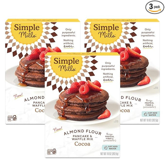 Simple Mills Cocoa Pancake and Waffle Mix, Just add Water, Gluten Free, Paleo Friendly, Breakfast, 10 oz (3 pack)
