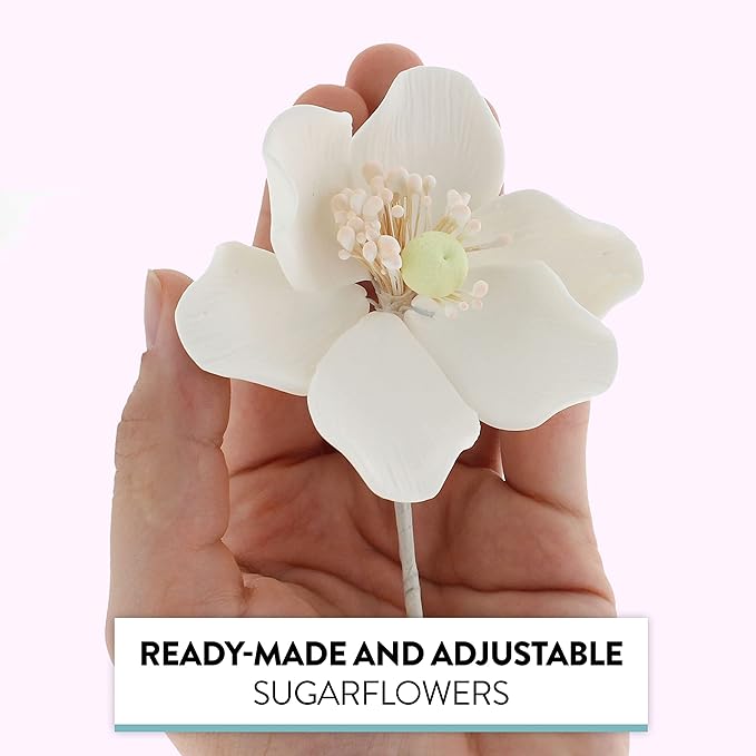 Global Sugar Art Poppy Anemone Sugar Cake Flowers, White with Green Center, 3 Count by Chef Alan Tetreault