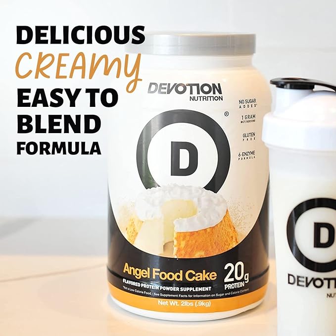 Devotion Nutrition Protein Powder Angel Food Cake ??20g Whey Isolate & Casein Protein Blend ??No Added Sugar, Low Carb, Gluten-Free, Keto-Friendly, 1g MCT, Kosher ??2lb Pouch