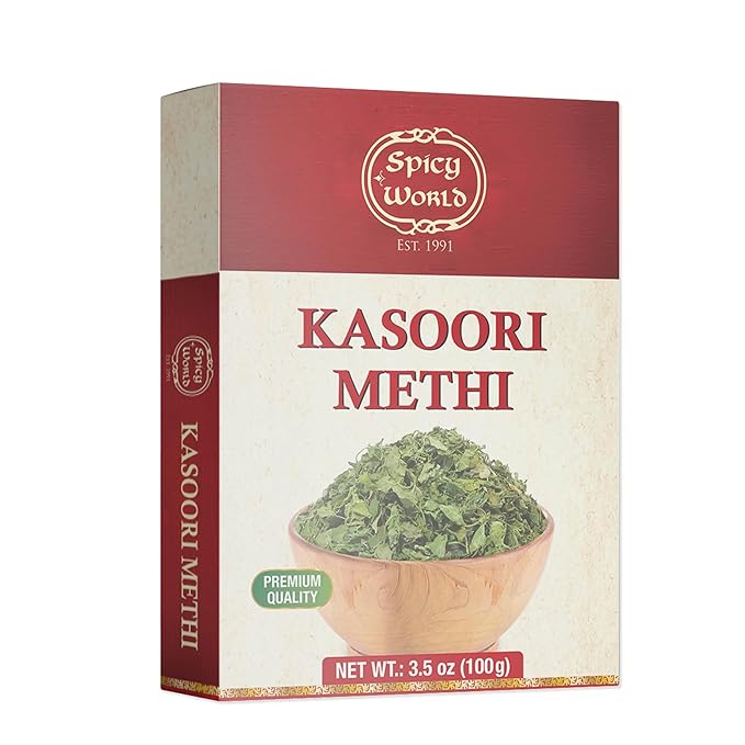 Spicy World Dried Fenugreek Leaves (Kasoori Methi) 3.5oz Box (100g) - All Natural | Vegan | Gluten Friendly | NON-GMO | Indian