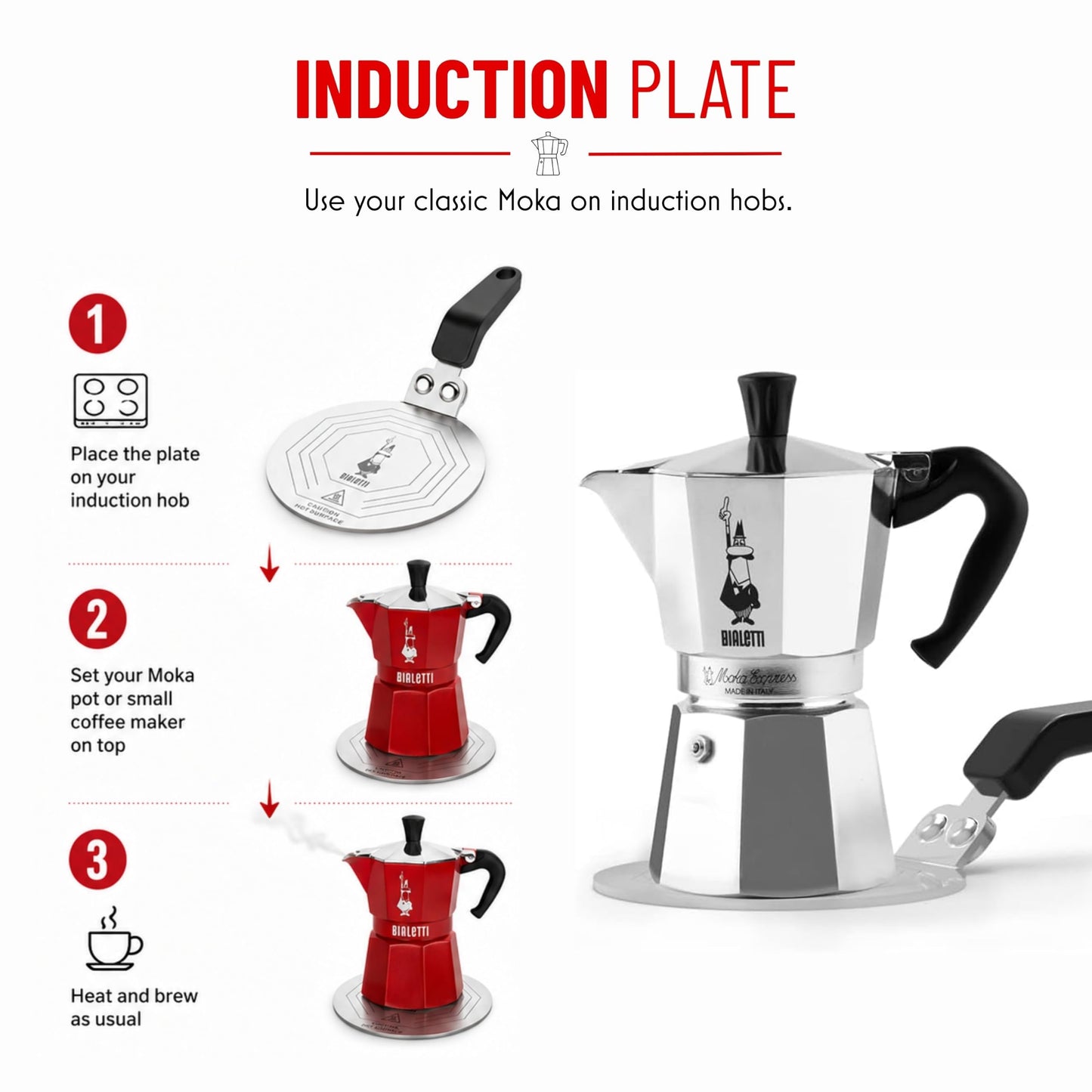 Bialetti Stainless Steel Plate, Heat Diffuser Cooking Induction Adapter, Steel, 6 pints