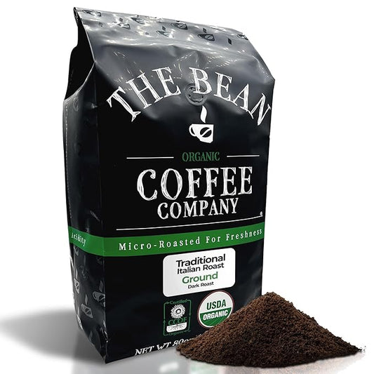 The Bean Organic Coffee Company Il Chicco (Traditional Italian Roast), Dark Roast, Ground Coffee, 5-Pound Bag,Café molido tostado organico
